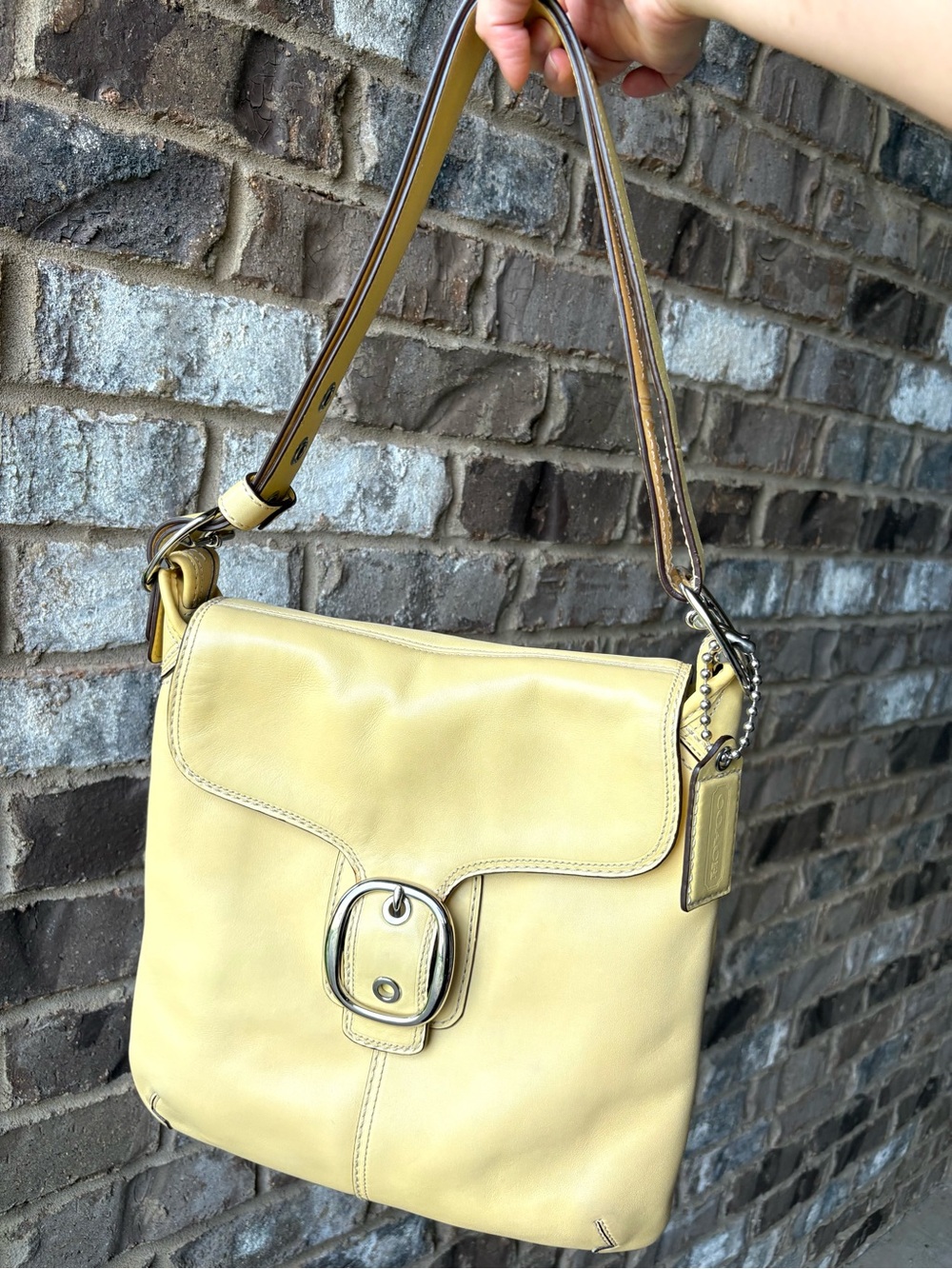 Vintage Coach Yellow Leather Legacy Buckle Flap Large Crossbody/Shoulder Bag